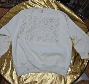 Jerzees Cream Sweatshirt with Floral Embroidery